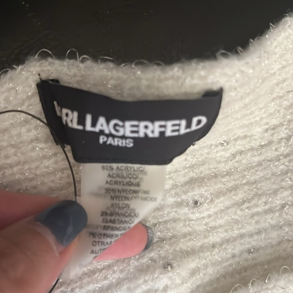 NWT Karl Lagerfeld White Scarf with Pearl Accents - Picture 4 of 5